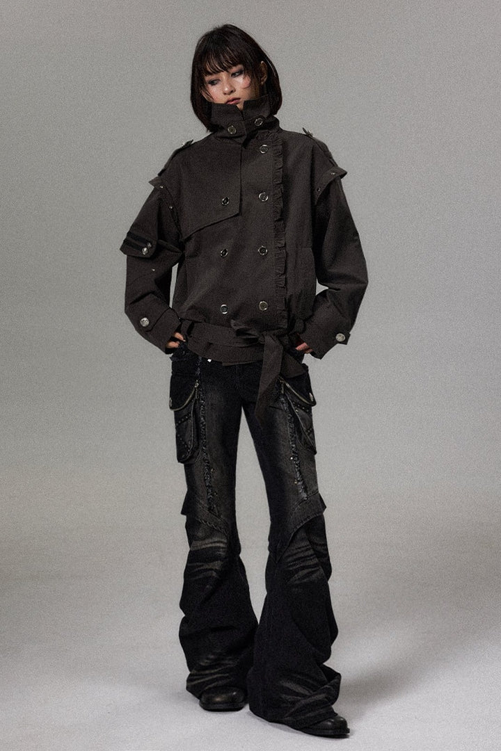 Belted Ruffle Trench Coat