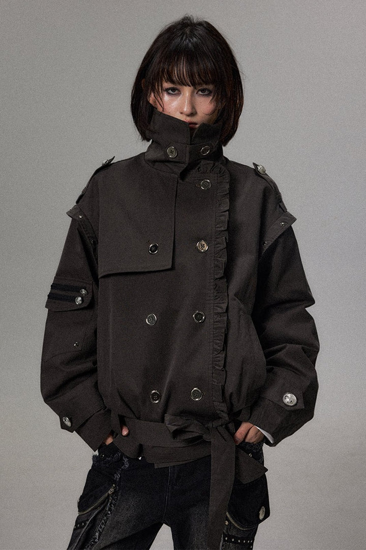 Belted Ruffle Trench Coat