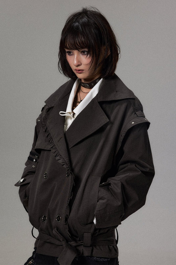 Belted Ruffle Trench Coat