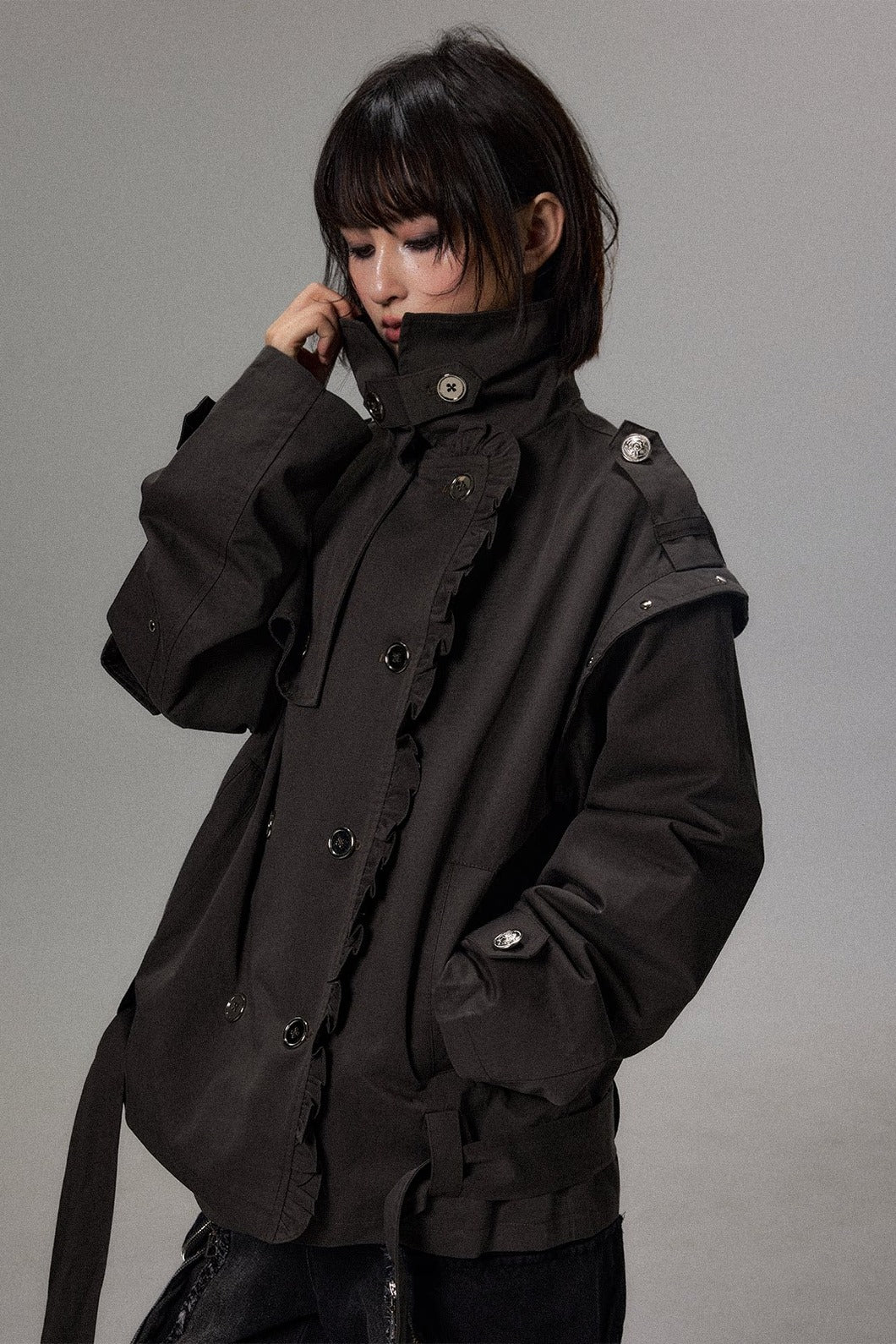 Belted Ruffle Trench Coat