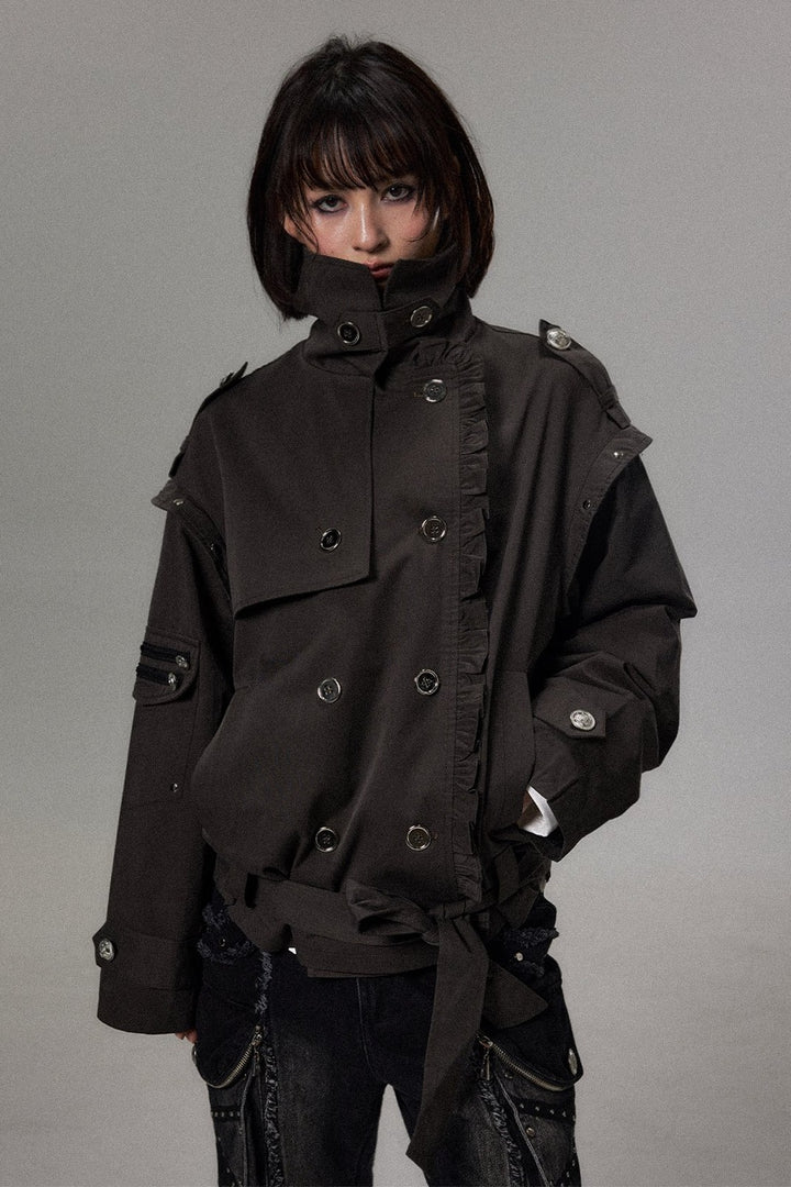 Belted Ruffle Trench Coat