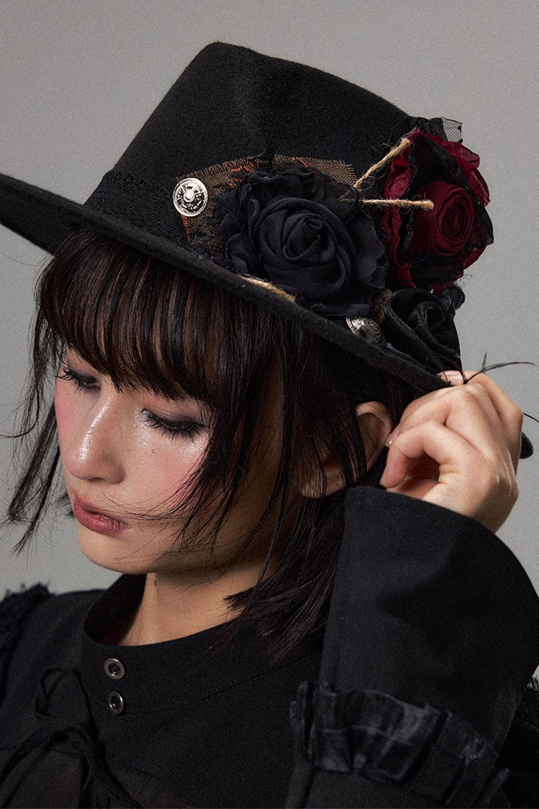 Rose Embellished Wide Brim Fedora