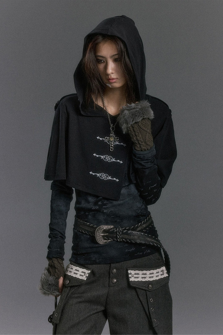 Hooded Cape Foil Print Top