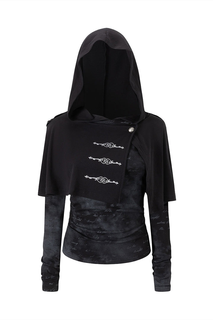 Hooded Cape Foil Print Top