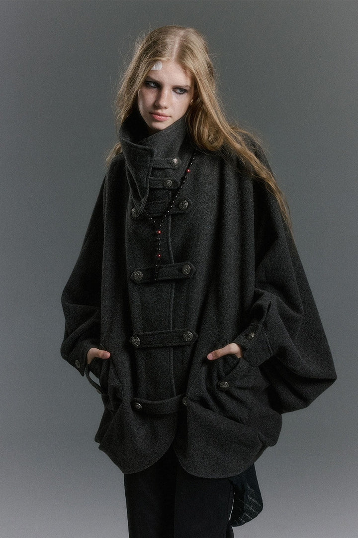 Batwing Stand Collar Cape Coat