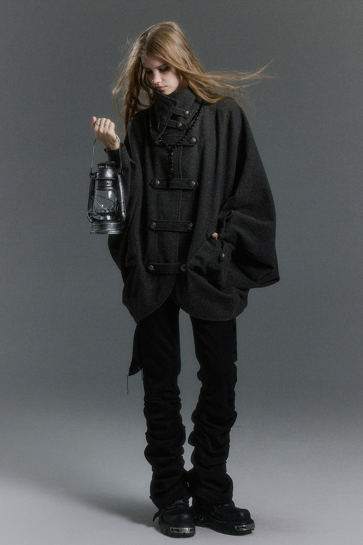 Batwing Stand Collar Cape Coat