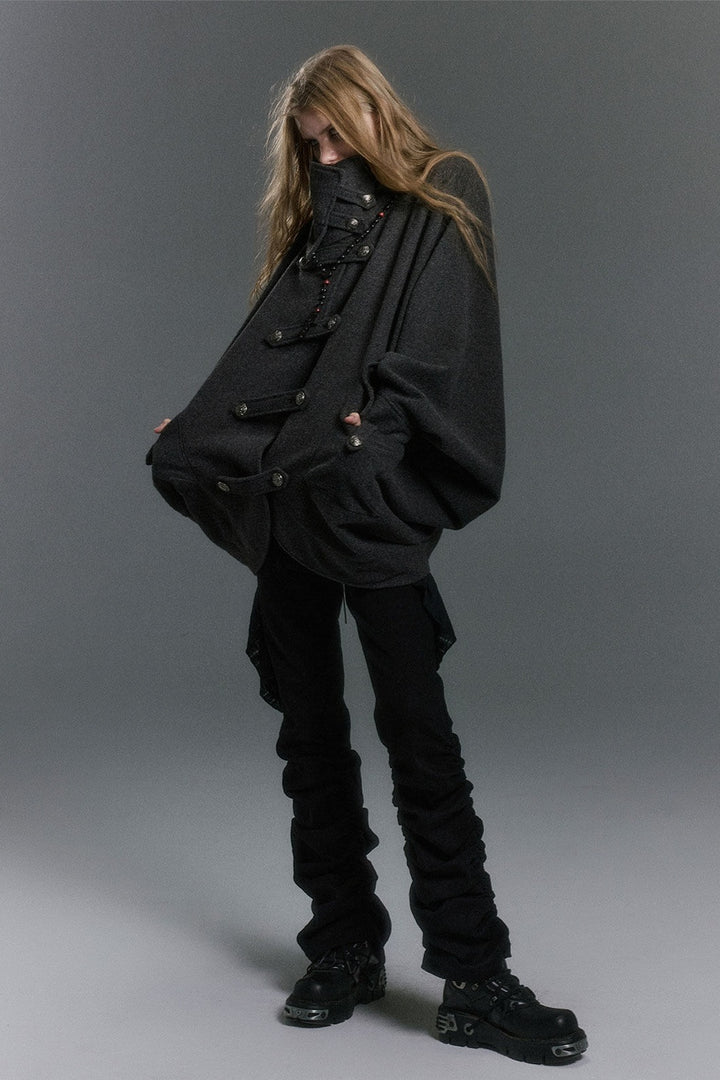 Batwing Stand Collar Cape Coat