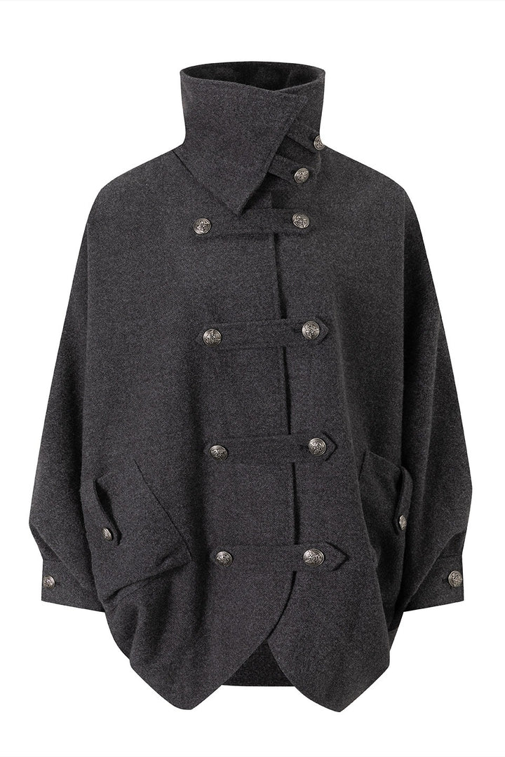 Batwing Stand Collar Cape Coat