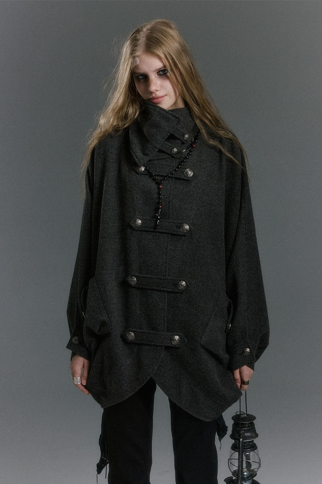 Batwing Stand Collar Cape Coat