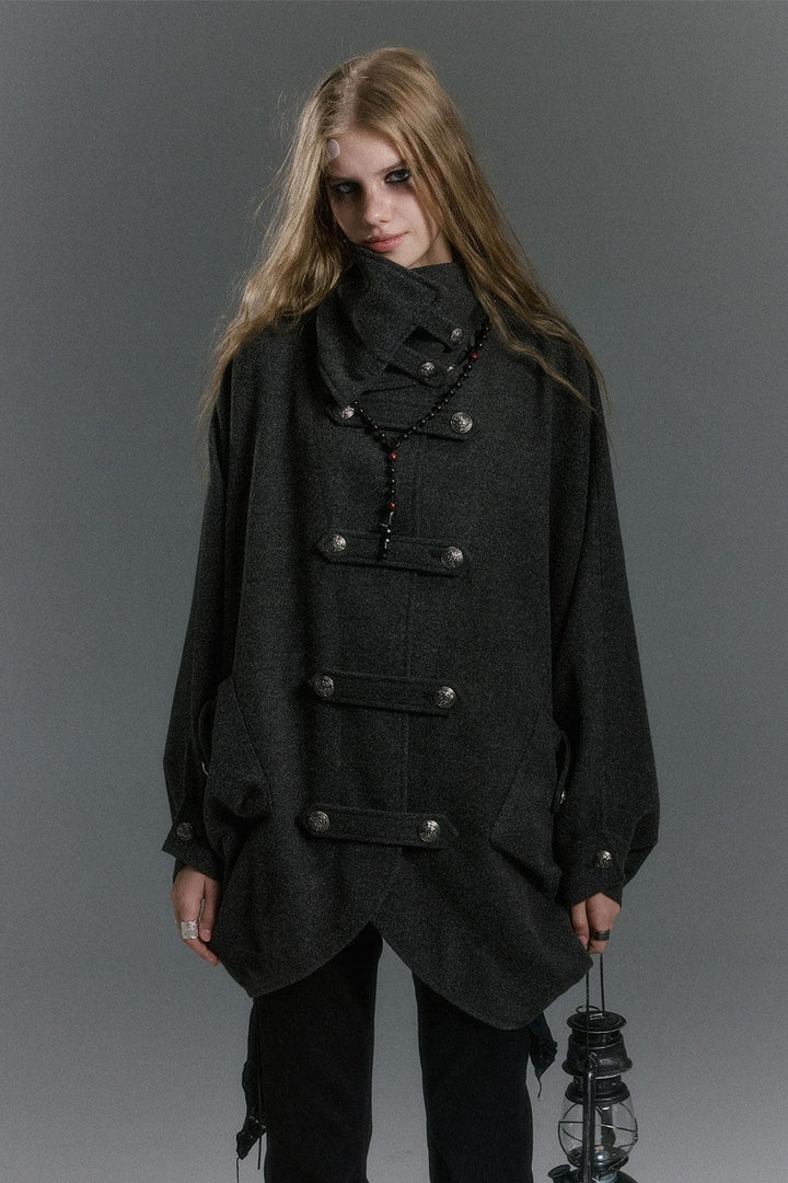 Batwing Stand Collar Cape Coat