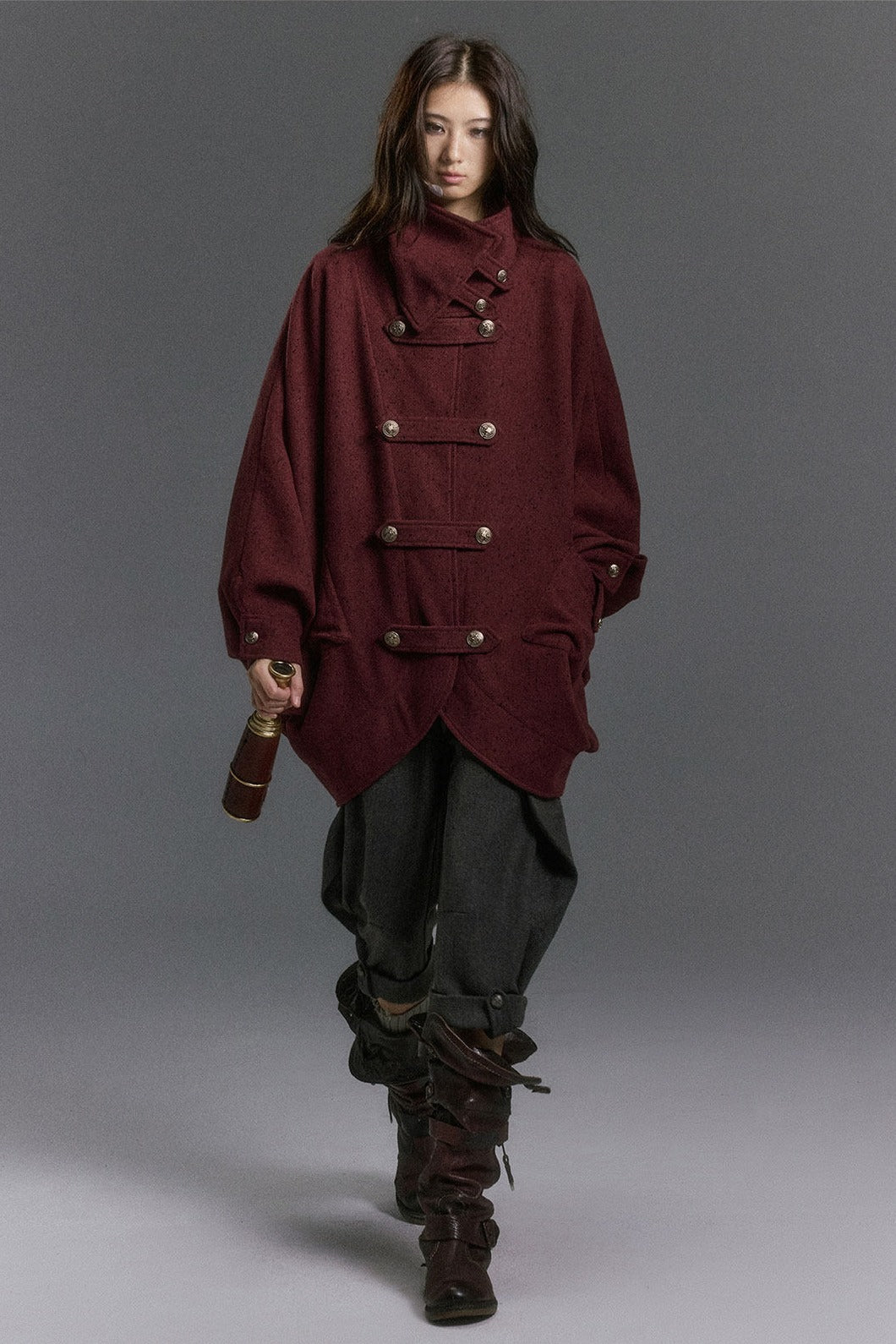 Batwing Stand Collar Cape Coat