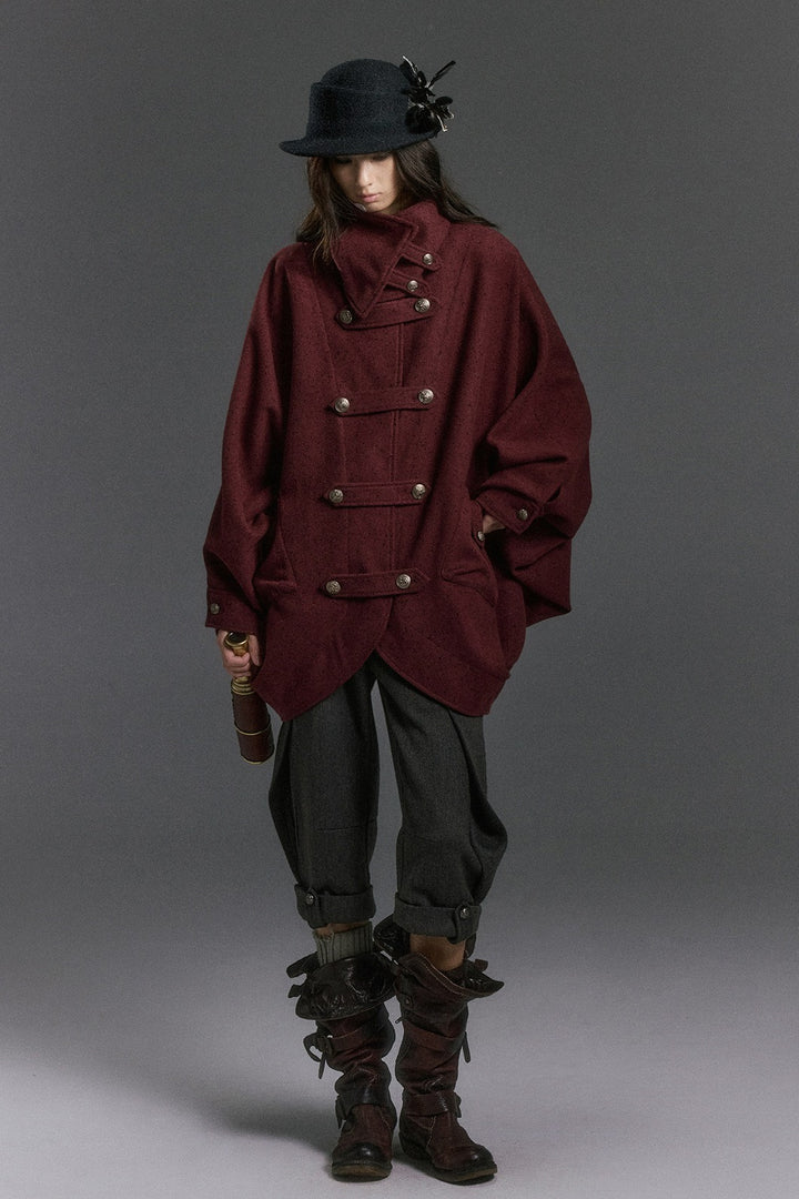 Batwing Stand Collar Cape Coat