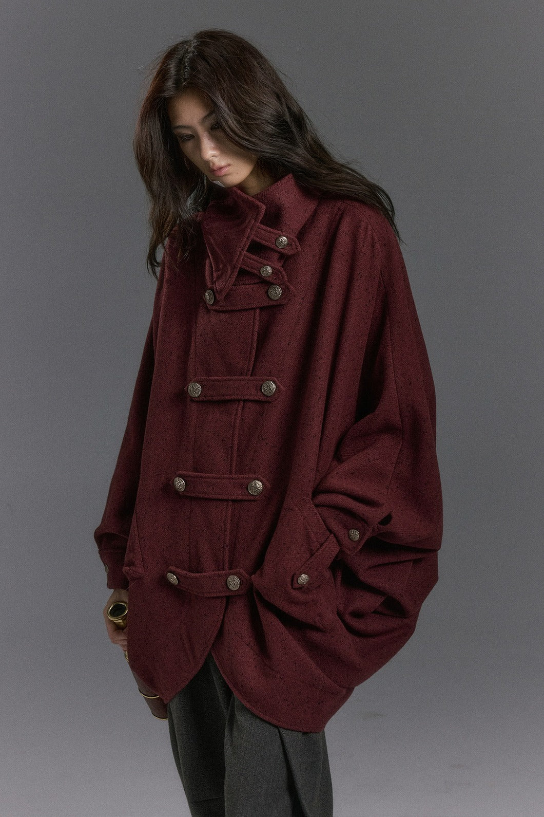 Batwing Stand Collar Cape Coat