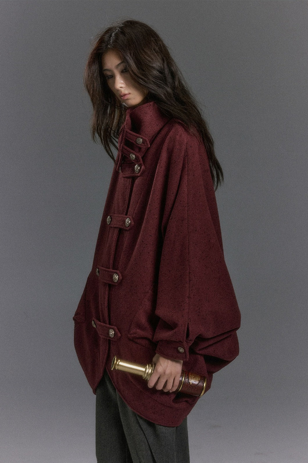 Batwing Stand Collar Cape Coat