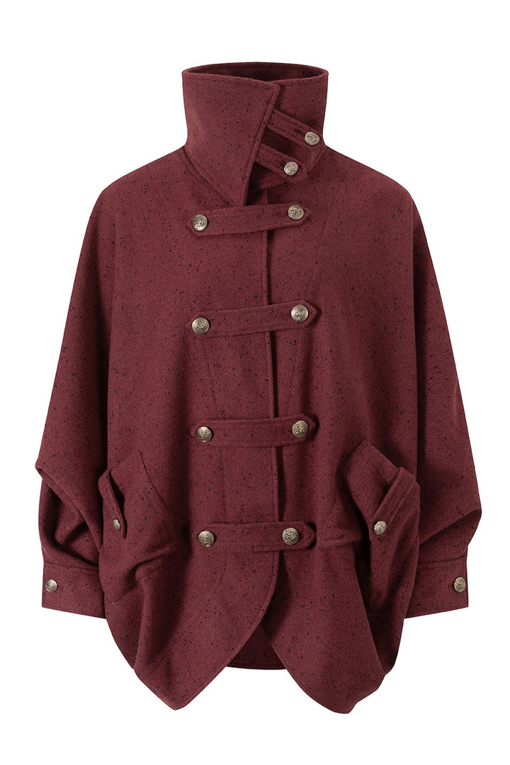 Batwing Stand Collar Cape Coat