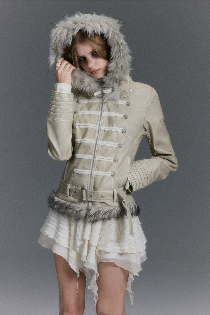 Hussar Faux Leather Hooded Jacket
