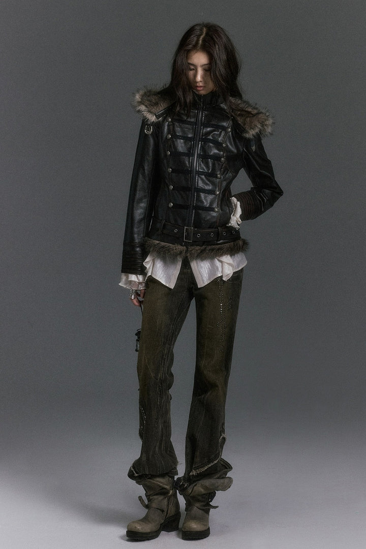 Hussar Faux Leather Hooded Jacket