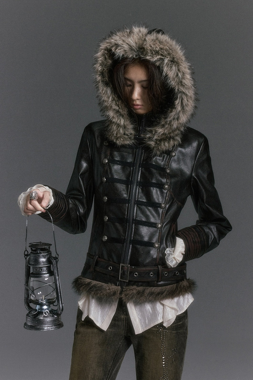 Hussar Faux Leather Hooded Jacket