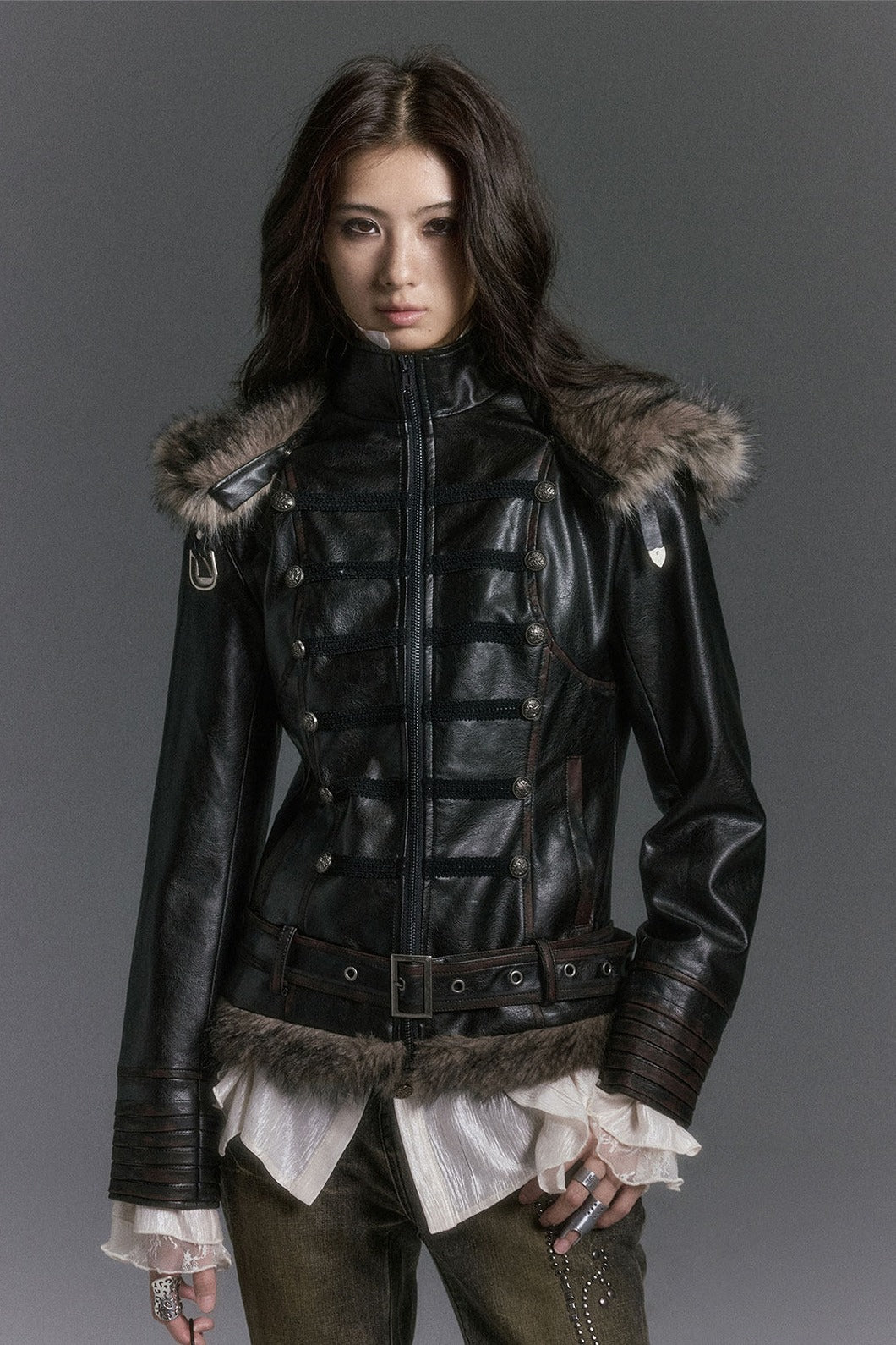 Hussar Faux Leather Hooded Jacket