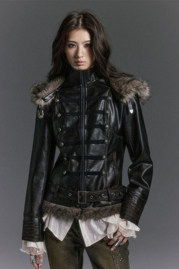 Hussar Faux Leather Hooded Jacket