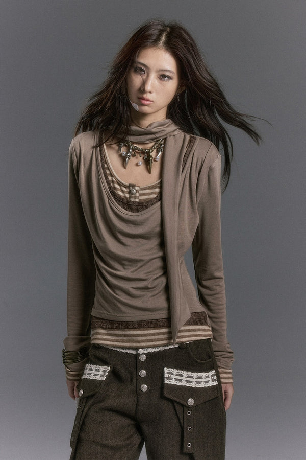 Cowl Neck Scarf Layered Top
