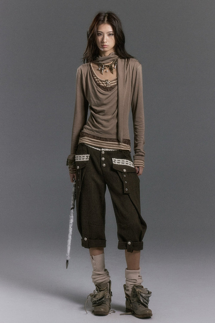 Cowl Neck Scarf Layered Top