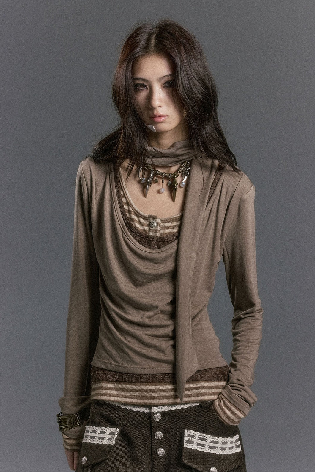 Cowl Neck Scarf Layered Top