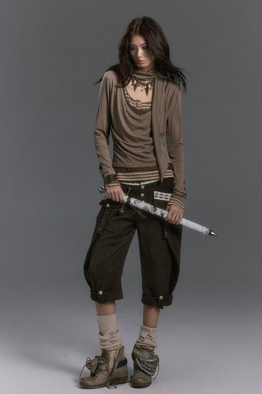 Cowl Neck Scarf Layered Top