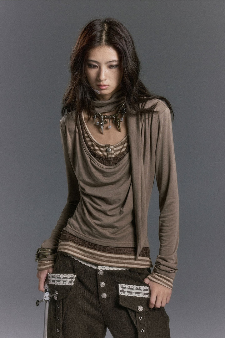 Cowl Neck Scarf Layered Top