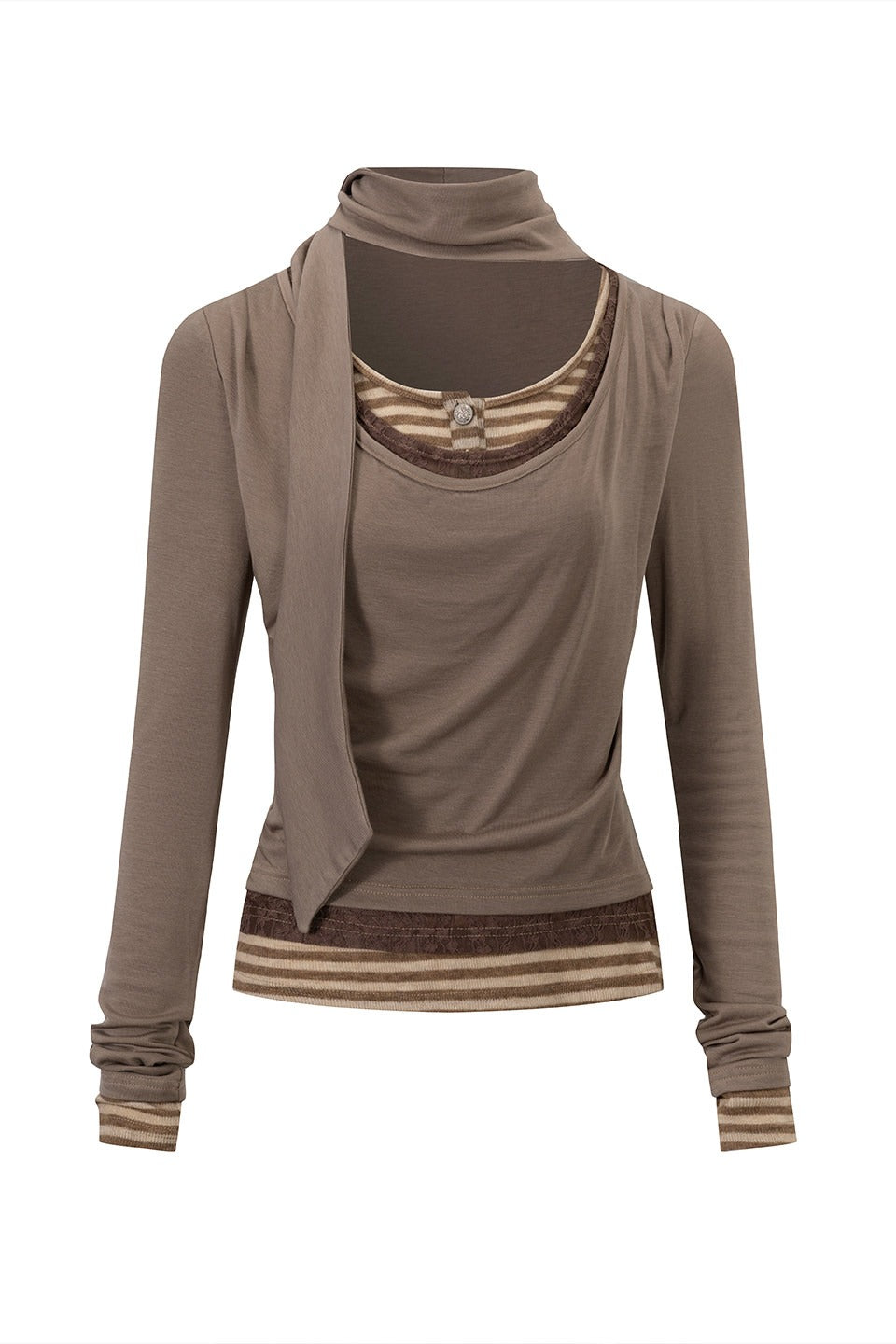 Cowl Neck Scarf Layered Top