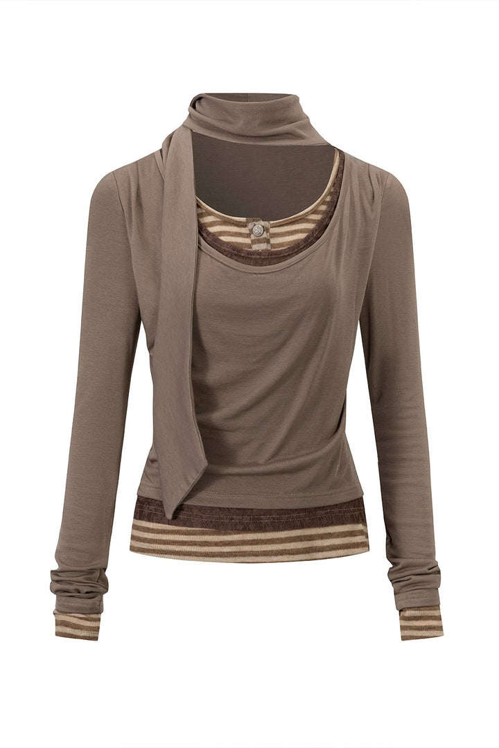 Cowl Neck Scarf Layered Top