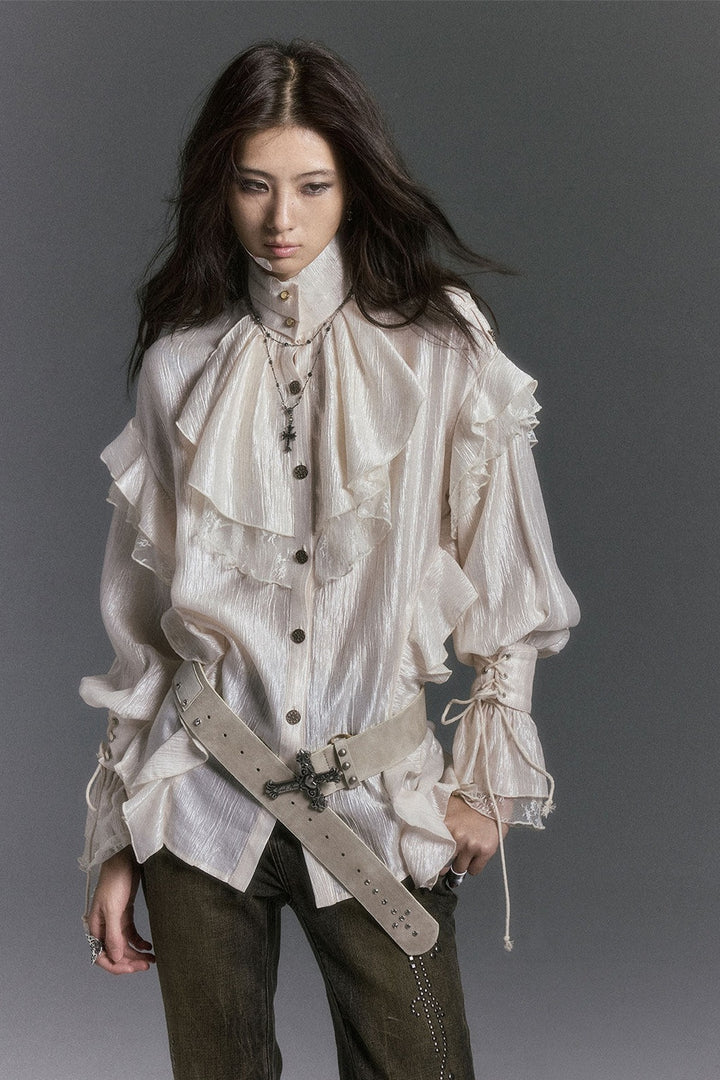 Ruffled High Collar Blouse