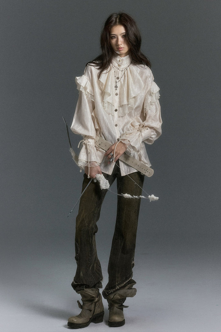 Ruffled High Collar Blouse