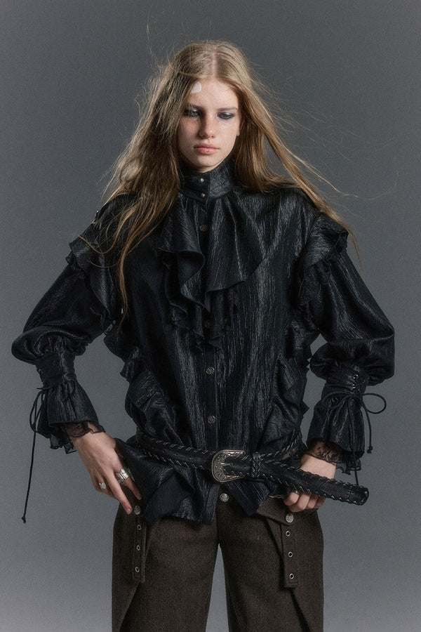 Ruffled High Collar Blouse
