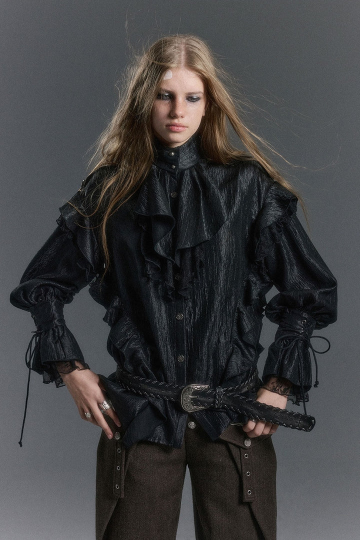 Ruffled High Collar Blouse