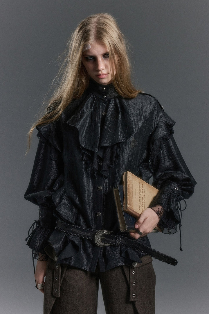 Ruffled High Collar Blouse