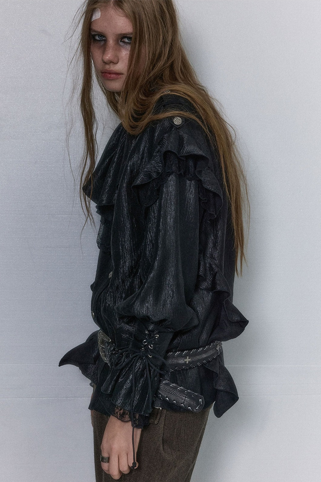 Ruffled High Collar Blouse