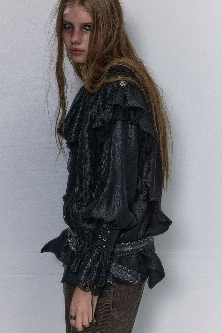 Ruffled High Collar Blouse