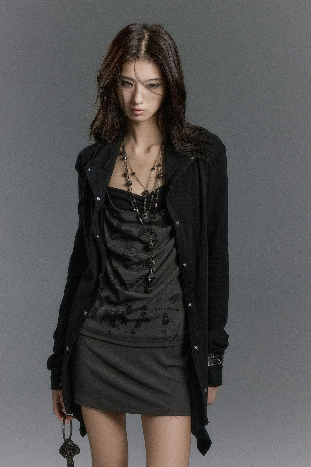 Studded Cardigan Layer Mini Dress