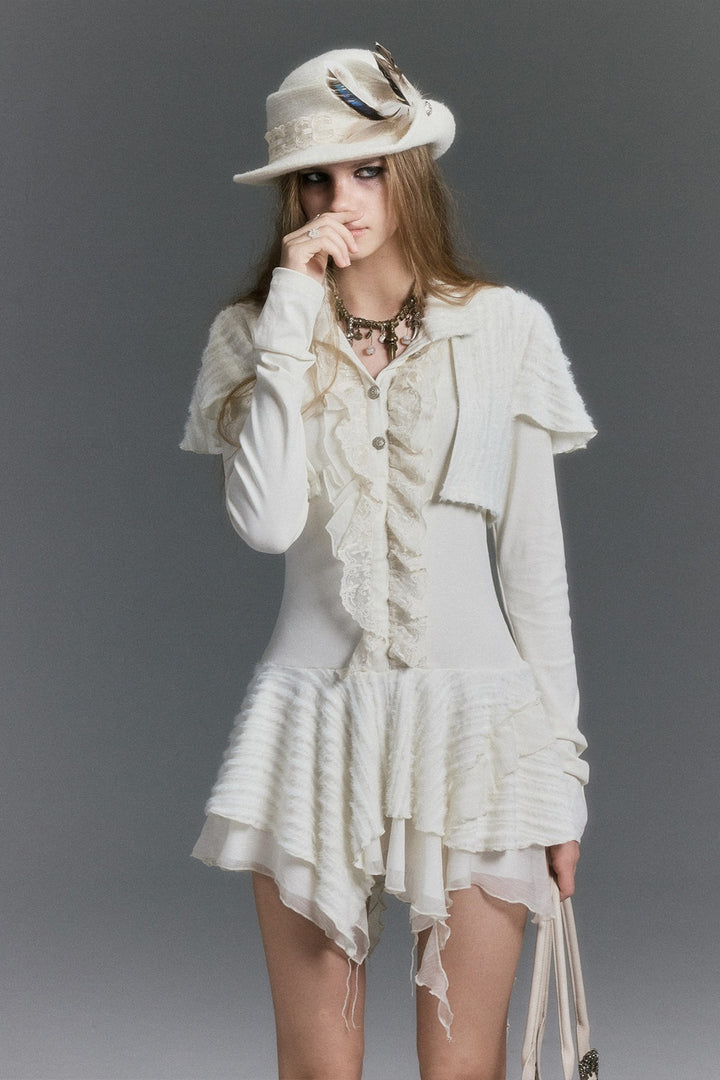 Fuzzy Shrug Layered Mini Dress