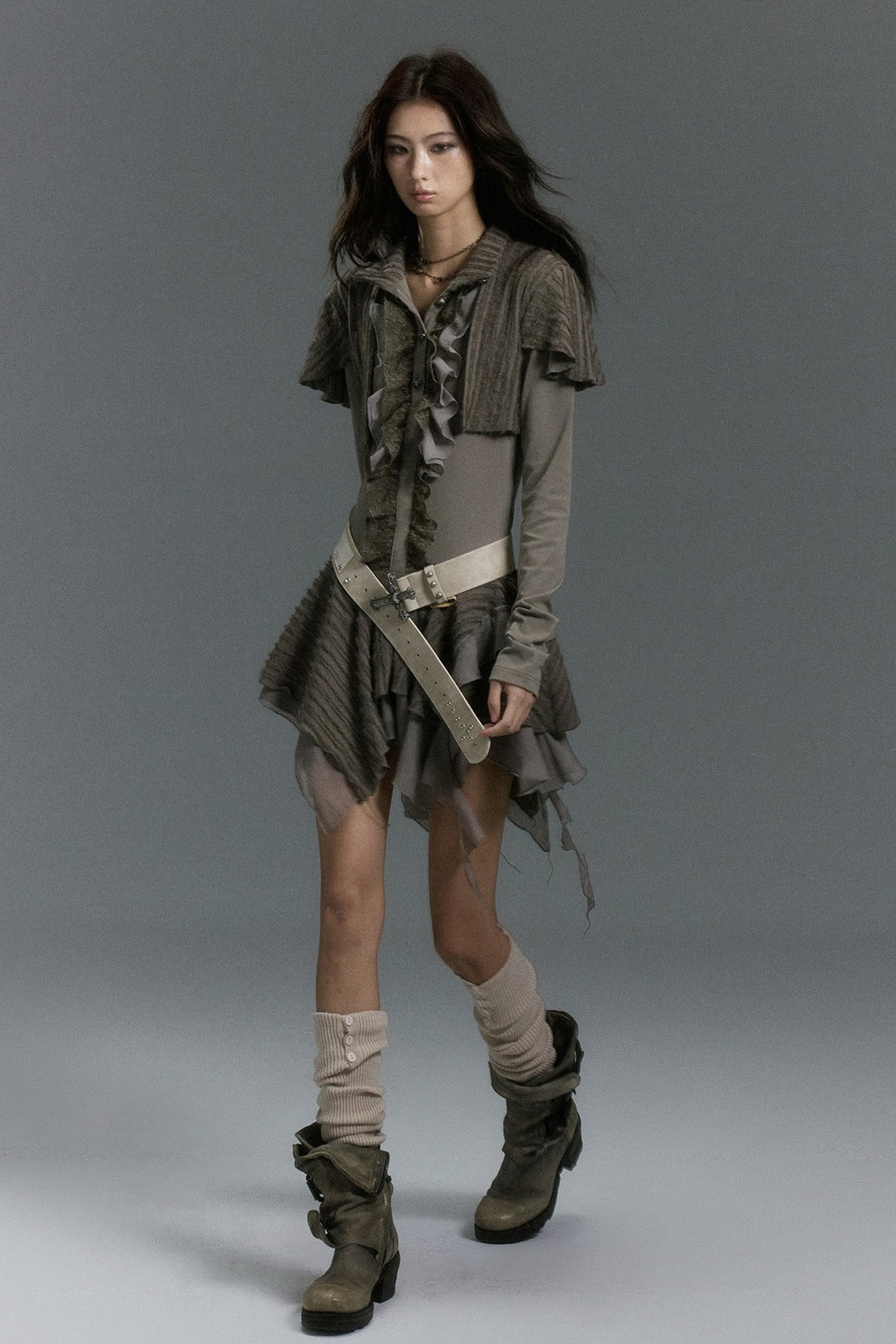Fuzzy Shrug Layered Mini Dress