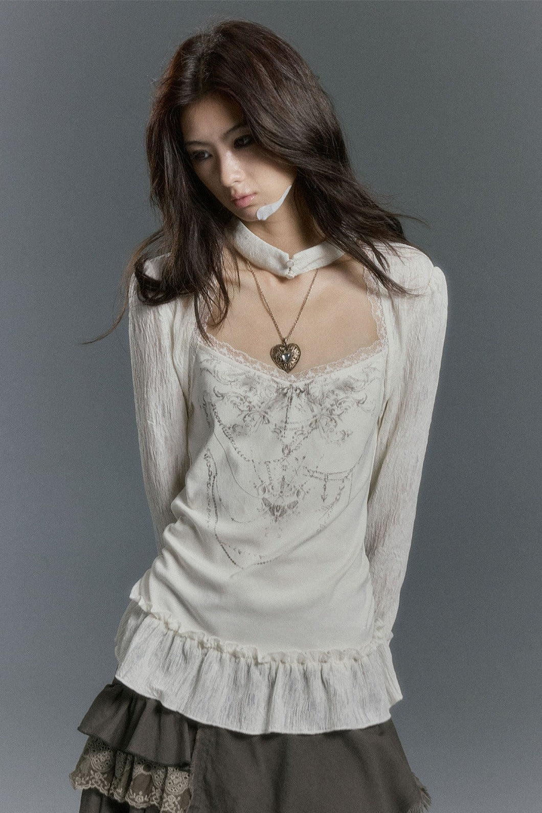 Foil Print Shrug Peplum Top