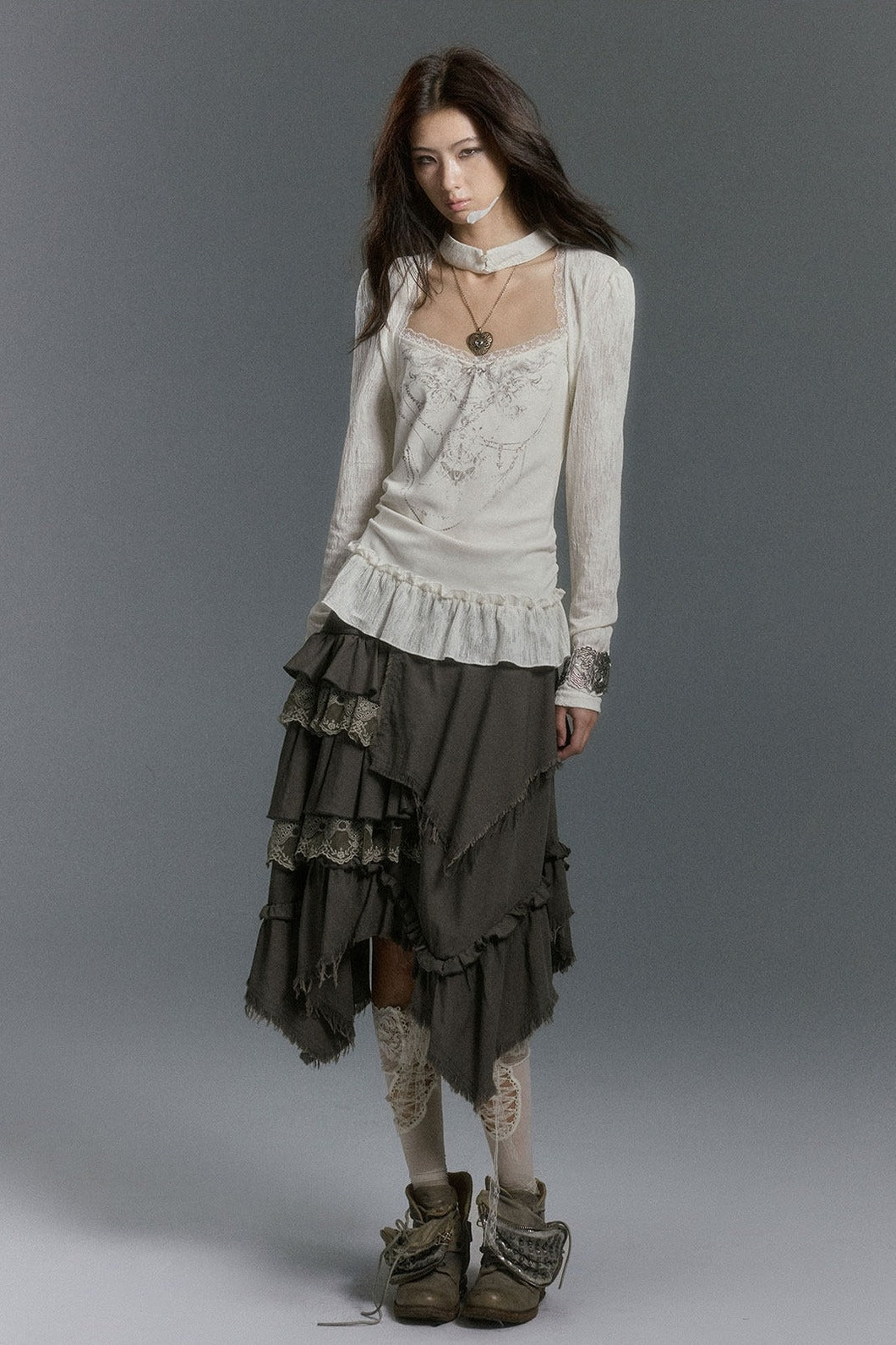 Foil Print Shrug Peplum Top