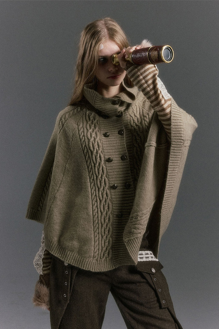 Cable Knit Fur Collar Cape