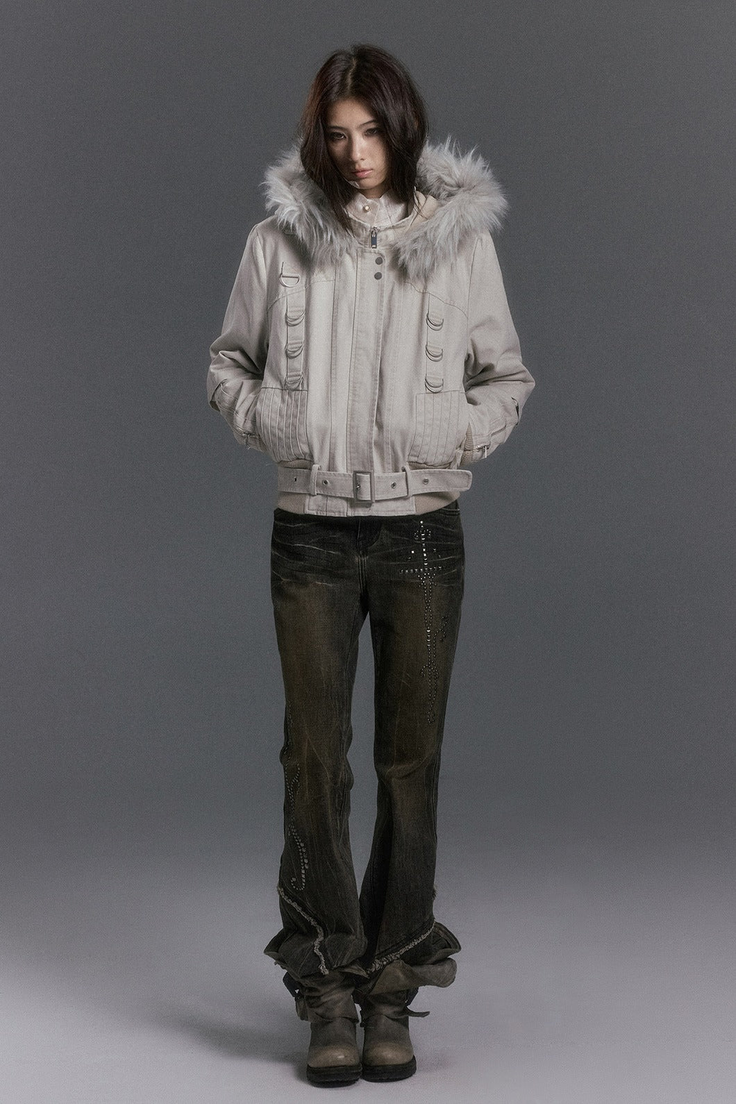 Studded Mud Dye Flare Jeans