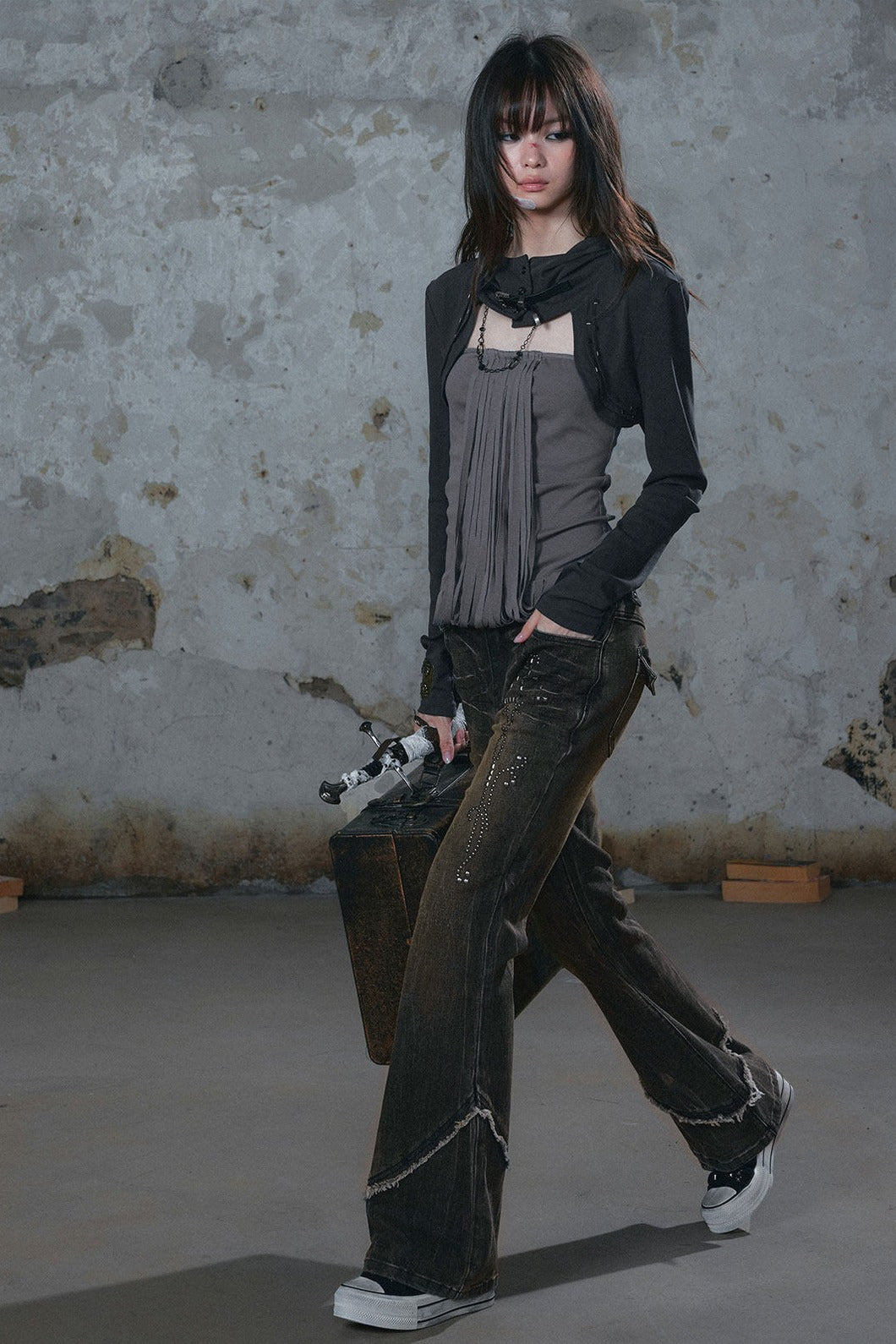 Studded Mud Dye Flare Jeans
