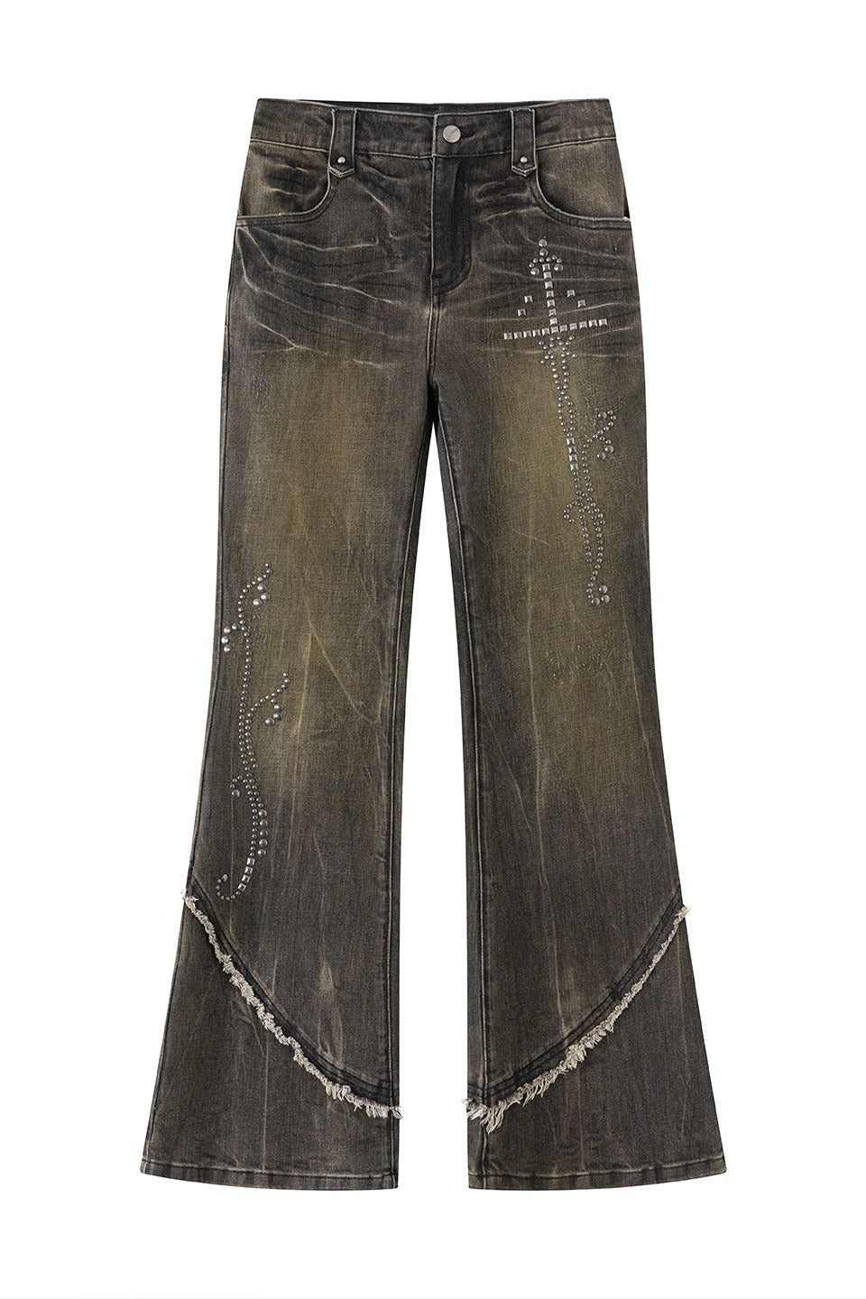 Studded Mud Dye Flare Jeans
