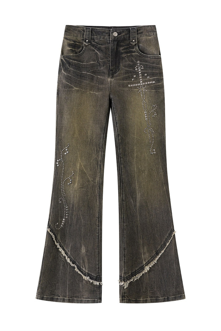 Studded Mud Dye Flare Jeans