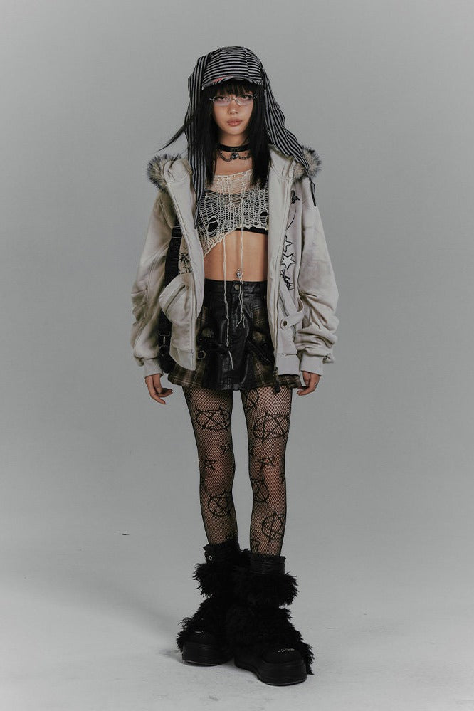 Plaid Faux Leather Buckle Mini Skirt