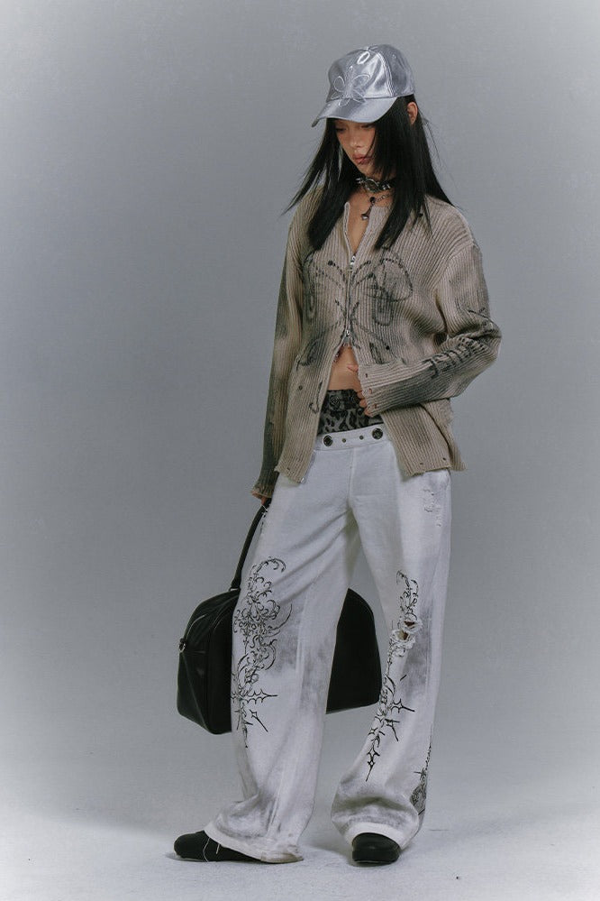 Studded Dirty Wash Zip Cardigan